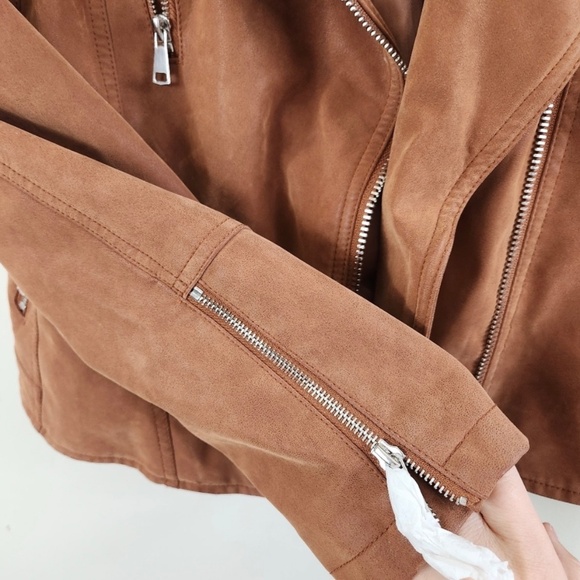 We The Free by Free People Harriett Tan Leather Jacket with Hood, Size M, NWT - Picture 4 of 7